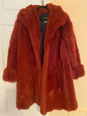 Vintage Burgundy Faux Fur Coat - Women's Jacket